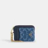 Coach Zip Card Case In Signature Denim Gold Indigo