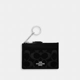 Coach Mini Skinny Id Case In Signature Denim Silver Black