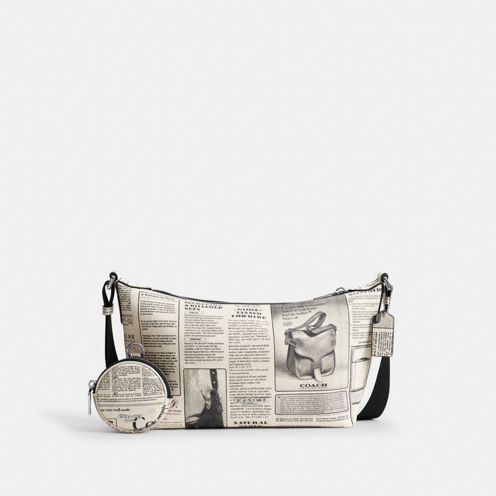 Coach Small Finn Crossbody Bag With Pouch And Newspaper Print Silver Chalk Multi