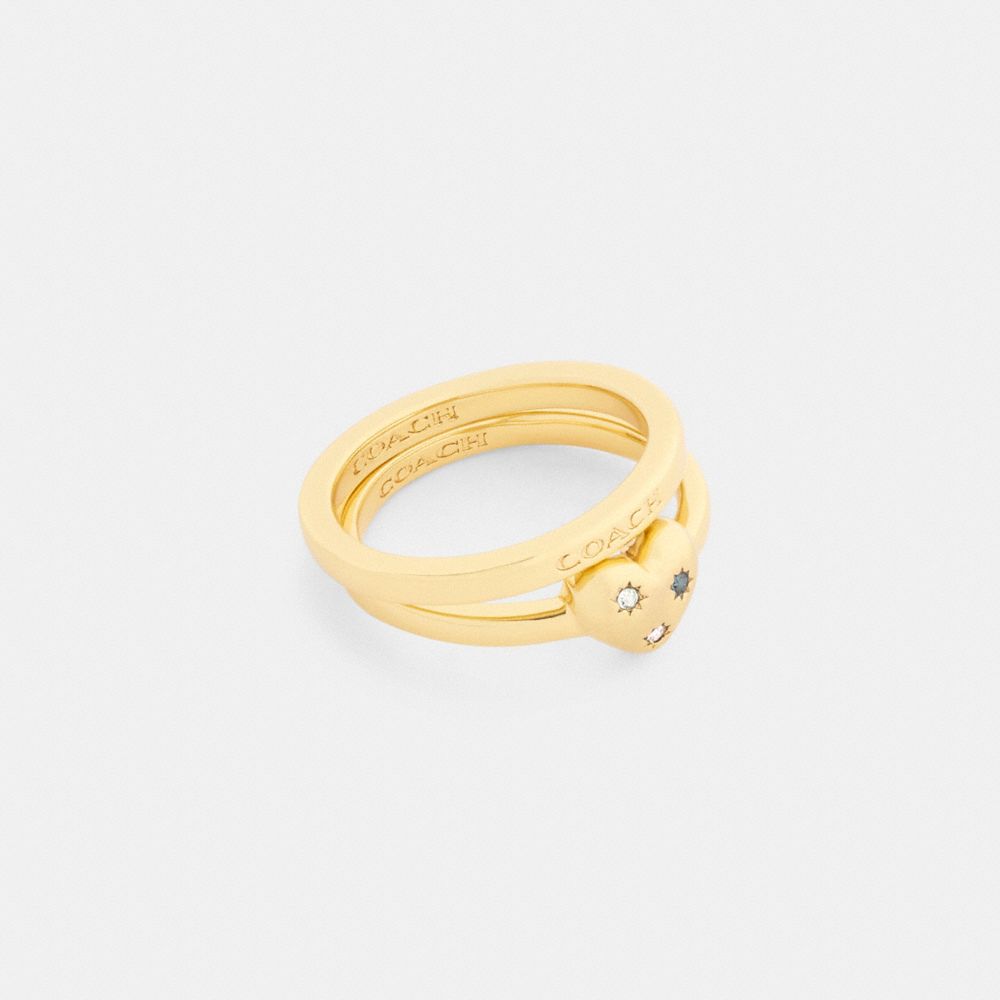 Coach Heart With Stones Ring Set Gold Multi