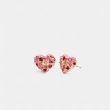 Coach Pavé Heart Stud Earrings Gold Pink