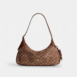 Coach Ella Small Shoulder Bag In Signature Chenille Gold Light Khaki Vintage Brown