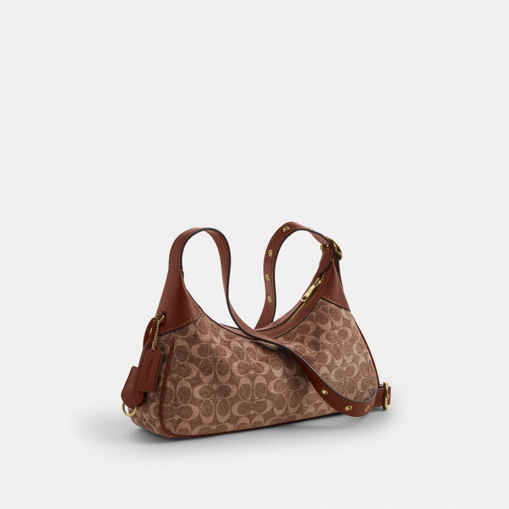 Coach Ella Small Shoulder Bag In Signature Chenille Gold Light Khaki Vintage Brown