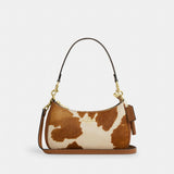 Coach Teri Shoulder Bag In Haircalf With Cow Print Gold Cow Multi