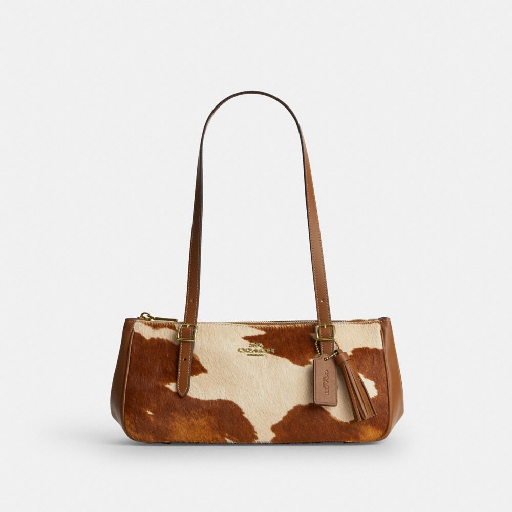 Coach Asher Shoulder Bag In Haircalf With Cow Print Gold Cow Multi