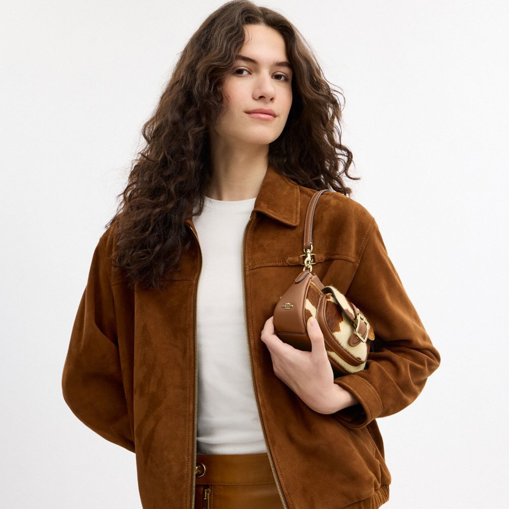 Coach Ashton Mini Shoulder Bag In Haircalf With Cow Print Gold Cow Multi