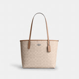 Coach Medium City Tote Bag In Signature Canvas Silver Sand Taupe