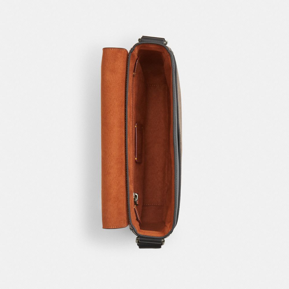 Coach Jack Messenger Bag In Signature Canvas Gunmetal Tan Black