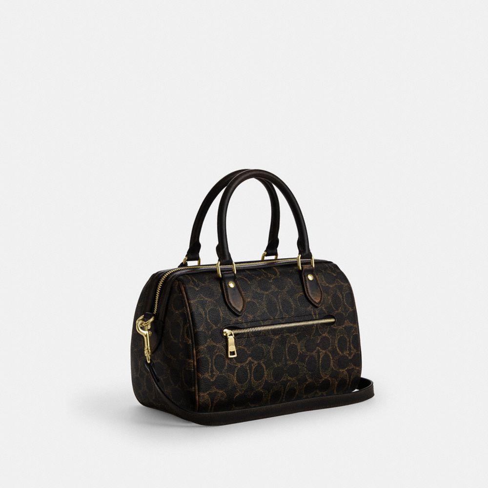 Coach Rowan Satchel Bag In Loved Signature Canvas With Charms Gold Brown