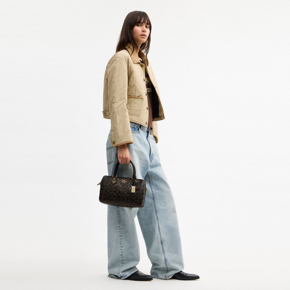 Coach Rowan Satchel Bag In Loved Signature Canvas With Charms Gold Brown