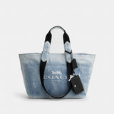 Coach Small Tour Tote Bag In Loved Denim With Charms Silver Light Indigo
