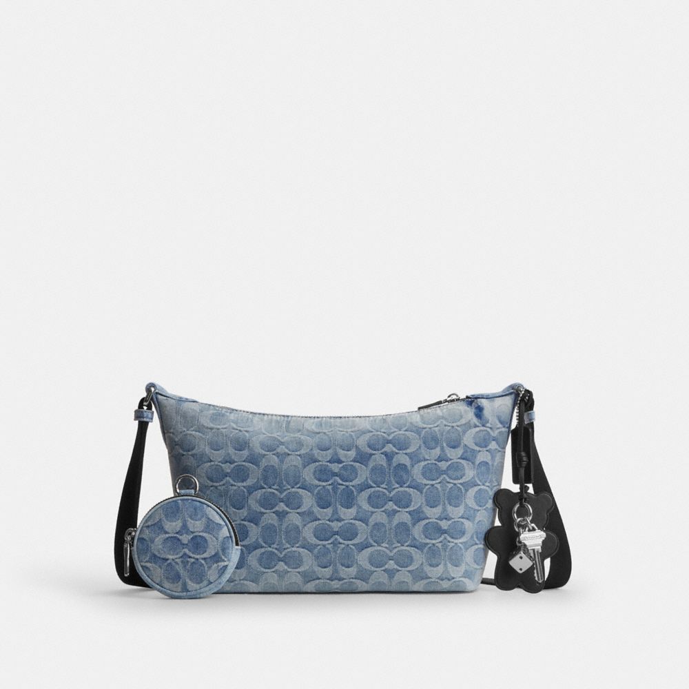 Coach Small Finn Crossbody With Pouch In Loved Signature Denim Silver Light Indigo