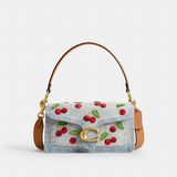 Coach Tabby Shoulder Bag 26 With Cherry Embroidery Brass Denim