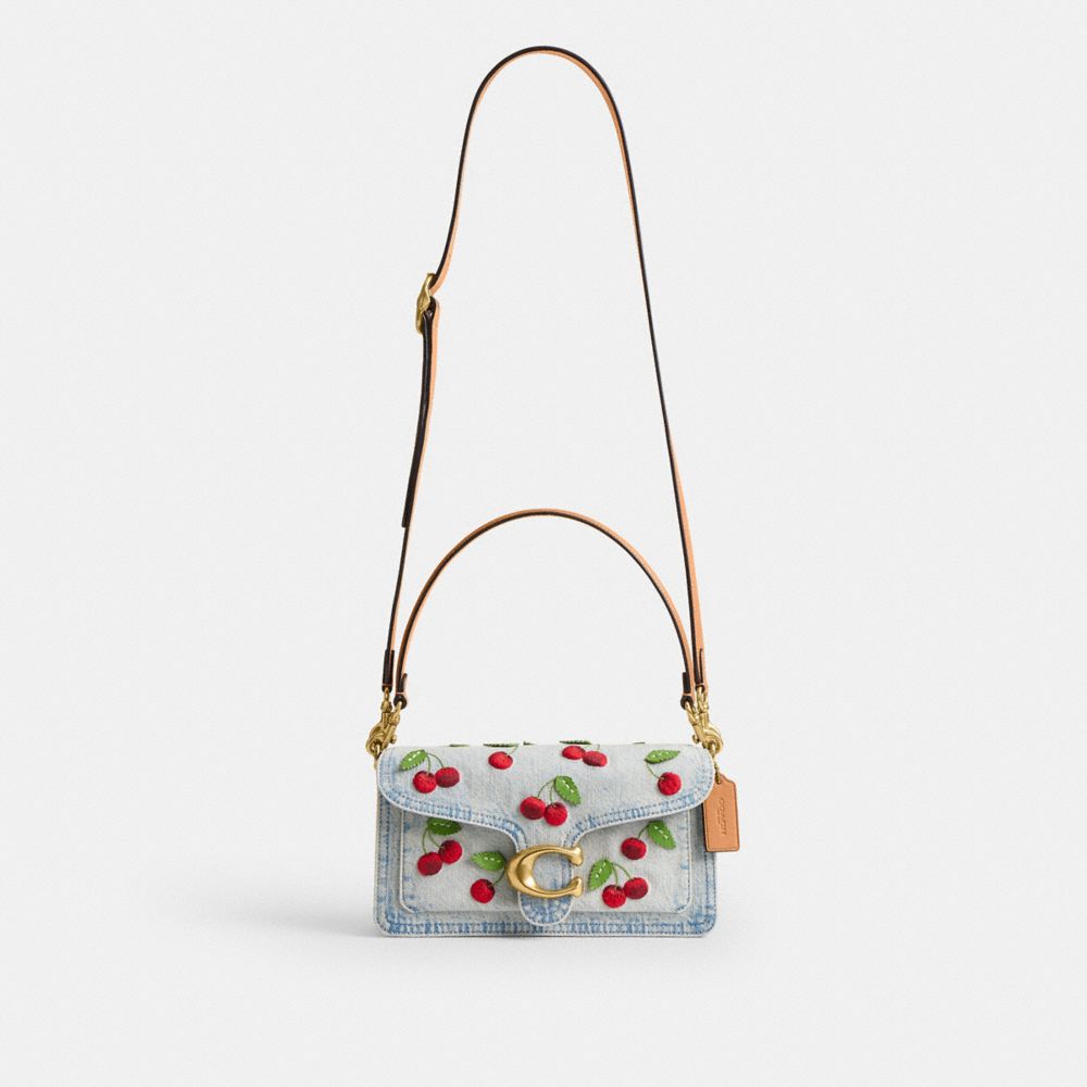Coach Tabby Shoulder Bag 26 With Cherry Embroidery Brass Denim