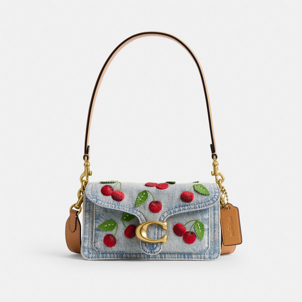 Coach Tabby Shoulder Bag 20 With Cherry Embroidery Brass Denim