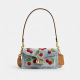 Coach Tabby Shoulder Bag 20 With Cherry Embroidery Brass Denim