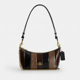 Coach Caitlin Shoulder Bag With Striped Patchwork Gold Black Multi