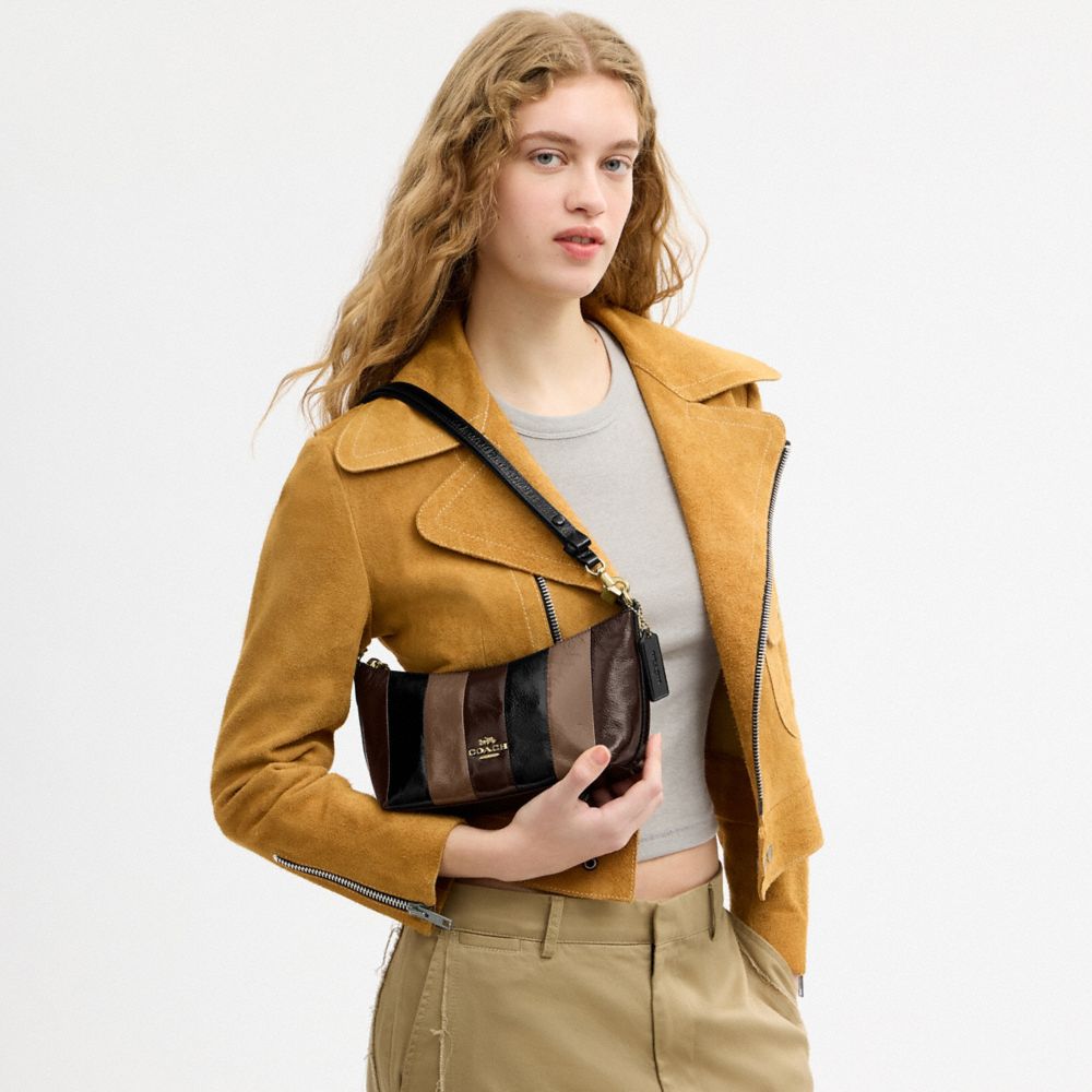 Coach Caitlin Shoulder Bag With Striped Patchwork Gold Black Multi