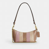 Coach Caitlin Shoulder Bag With Striped Patchwork Gold Taupe Multi