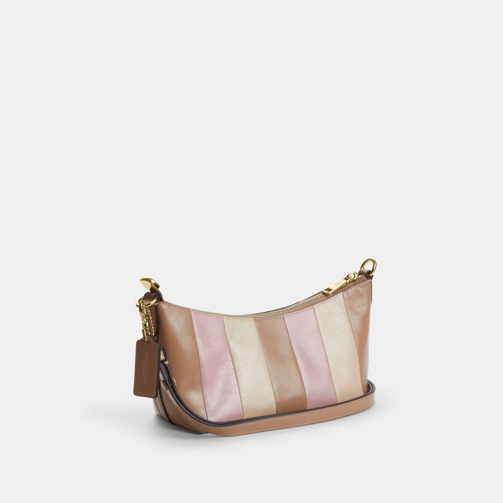 Coach Caitlin Shoulder Bag With Striped Patchwork Gold Taupe Multi