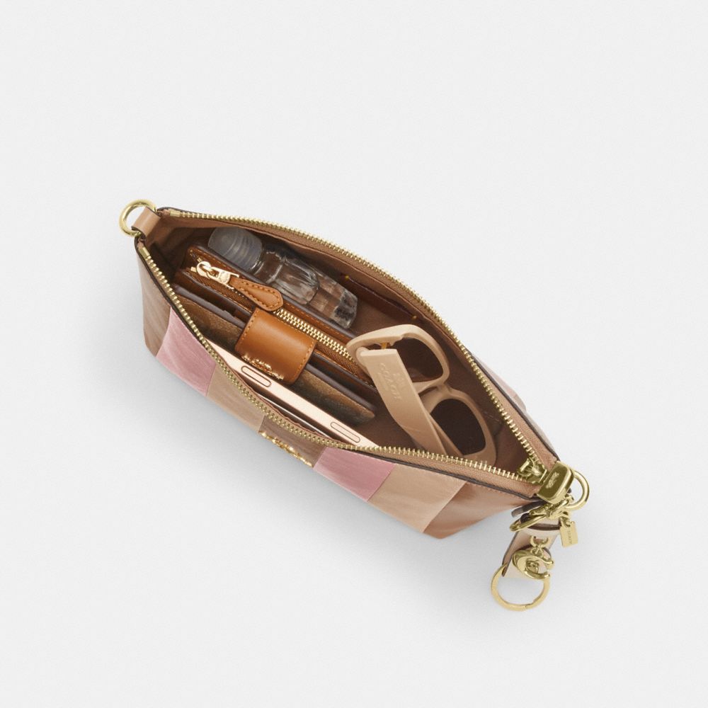 Coach Caitlin Shoulder Bag With Striped Patchwork Gold Taupe Multi
