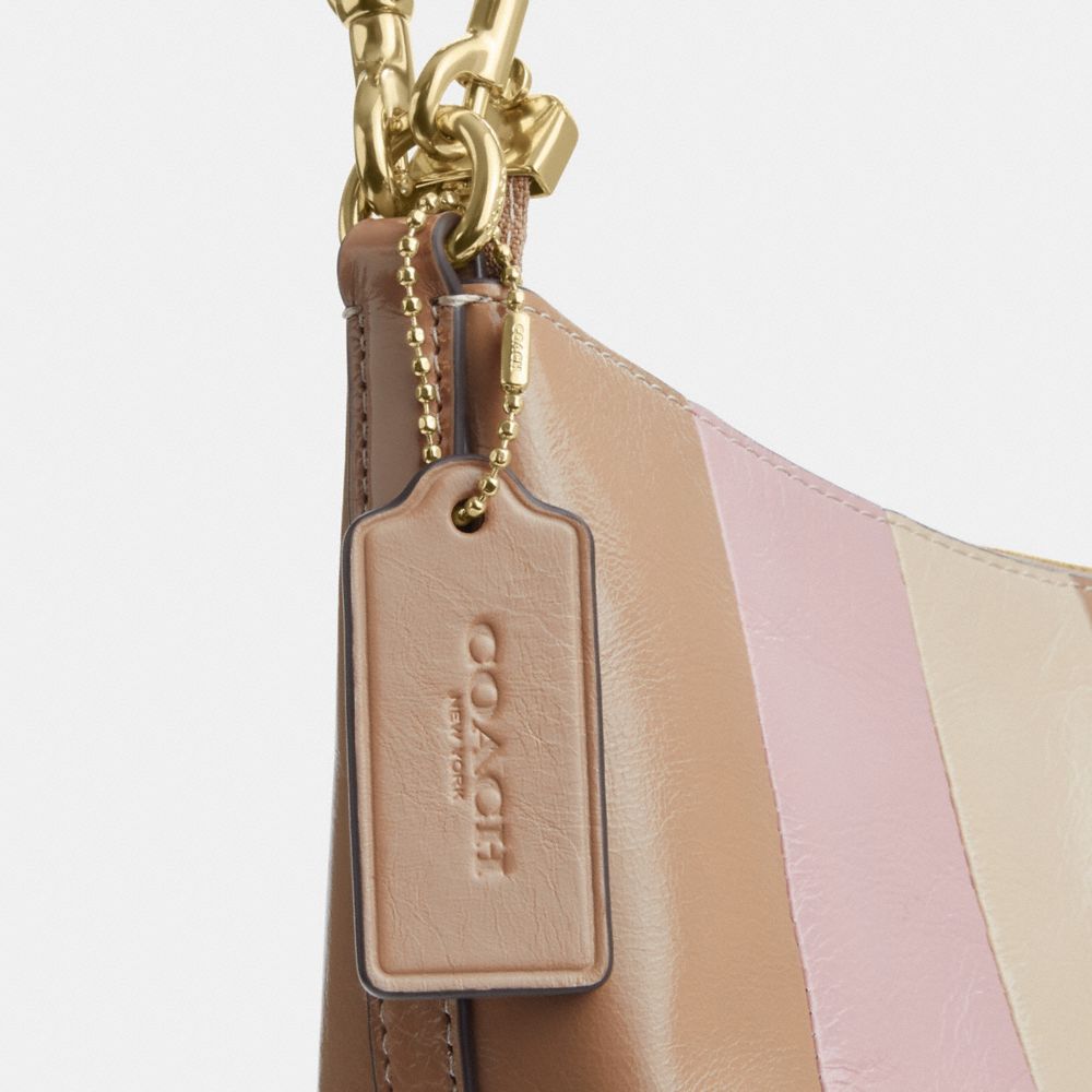 Coach Caitlin Shoulder Bag With Striped Patchwork Gold Taupe Multi