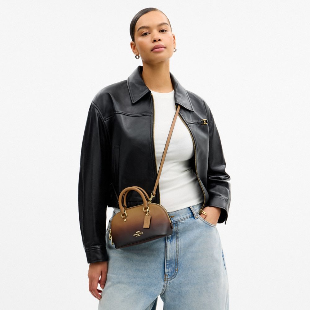 Coach Lara Mini Satchel Bag With Ombre Gold Latte