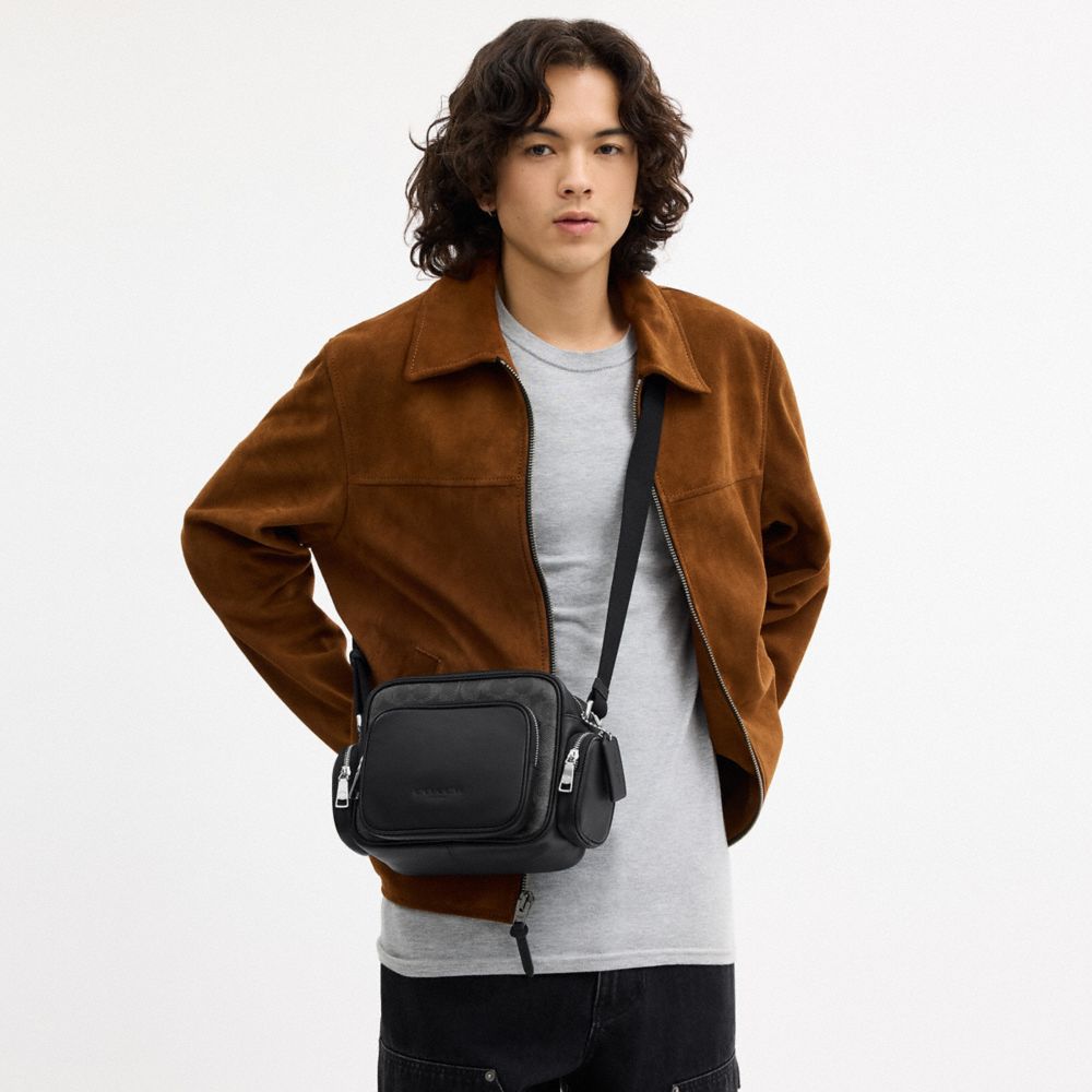 Coach Fletcher Crossbody Bag In Signature Canvas Silver Black Signature
