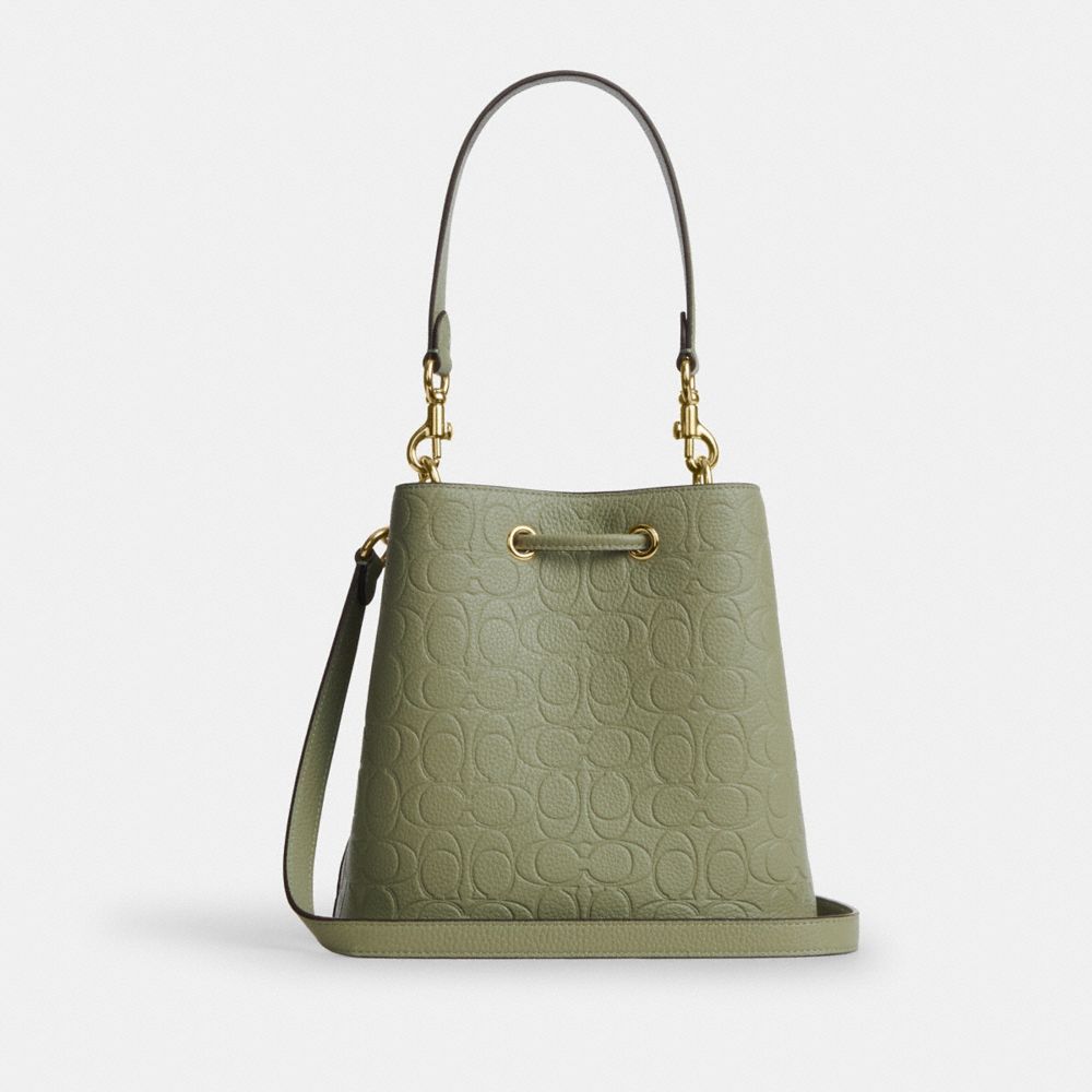 Coach Rowan Bucket Bag In Signature Leather Gold Pistachio
