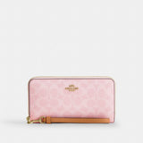 Coach Long Zip Around Wallet In Signature Canvas Gold Powder Pink