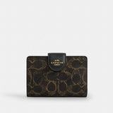 Coach Medium Corner Zip Wallet In Loved Signature Canvas Gold Brown