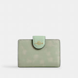 Coach Medium Corner Zip Wallet With Floral Print Gold Pale Green