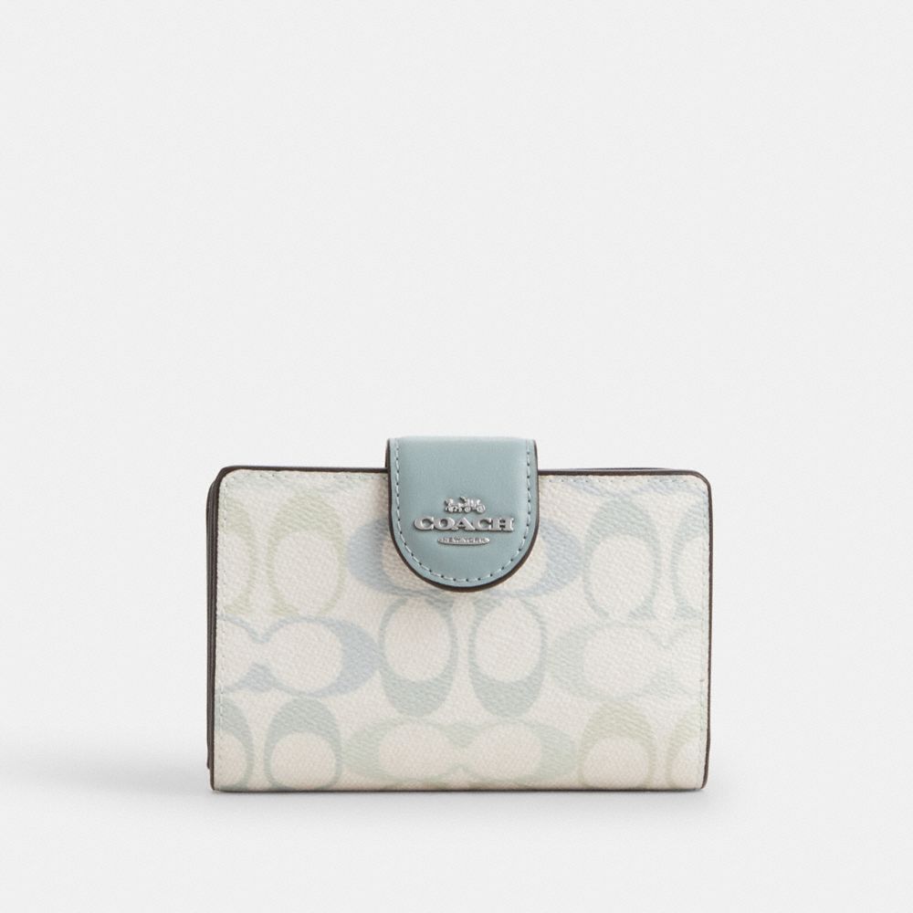Coach Medium Corner Zip Wallet In Signature Canvas Silver Chalk Blue