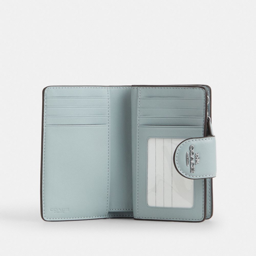 Coach Medium Corner Zip Wallet In Signature Canvas Silver Chalk Blue