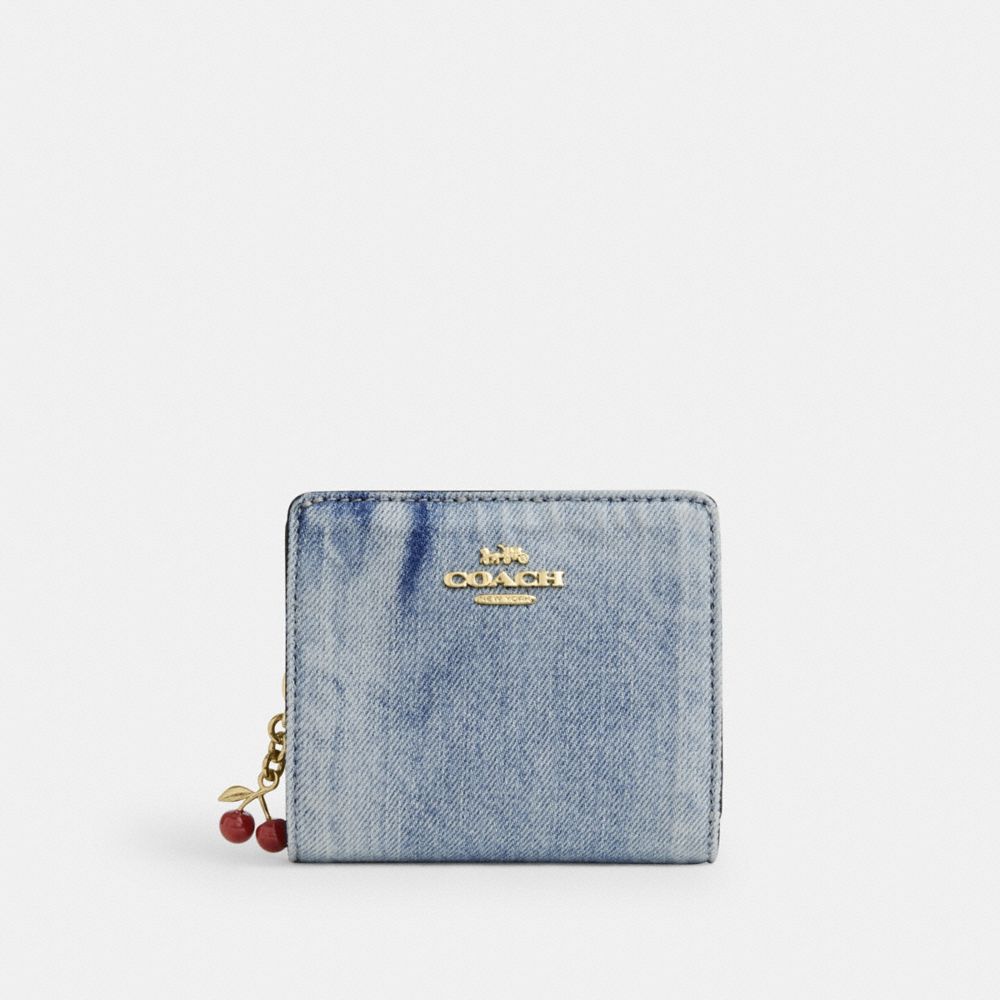 Coach Snap Wallet In Loved Denim With Charm Gold Light Indigo