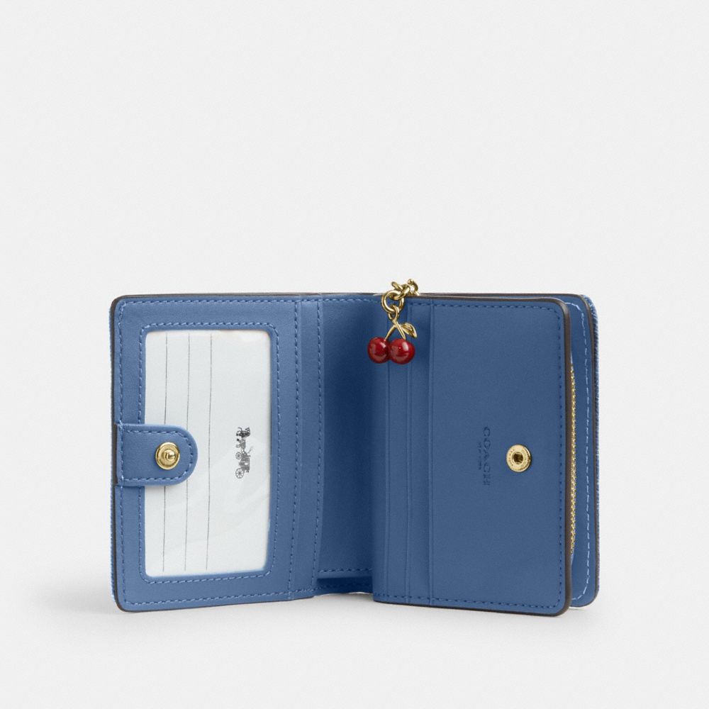 Coach Snap Wallet In Loved Denim With Charm Gold Light Indigo