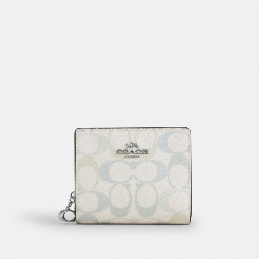 Coach Snap Wallet In Signature Canvas Silver Chalk Blue