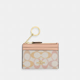 Coach Mini Skinny Id Case In Signature Canvas Gold Chalk Pink