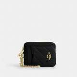 Coach Zip Card Case With Quilting Gold Black