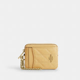 Coach Zip Card Case With Quilting Gold Soft Yellow