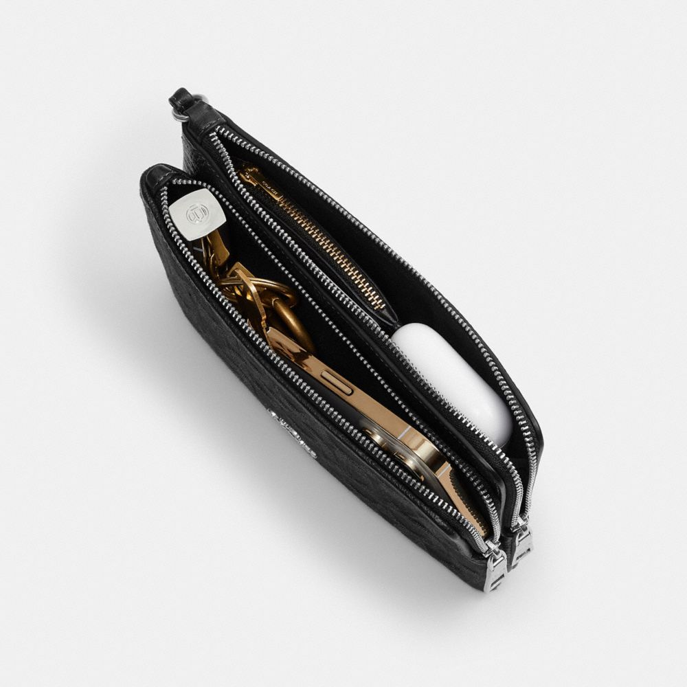 Coach Ashton Wristlet In Signature Denim Silver Black
