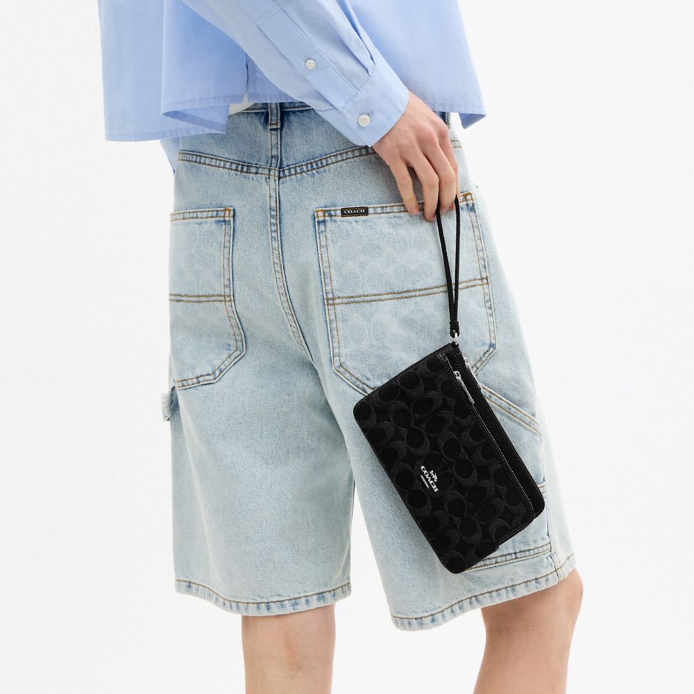 Coach Ashton Wristlet In Signature Denim Silver Black