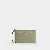 Coach Large Corner Zip Wristlet In Signature Leather Gold Pistachio