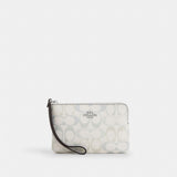 Coach Corner Zip Wristlet In Signature Canvas Silver Chalk Blue