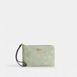 Coach Corner Zip Wristlet With Floral Print Gold Pale Green