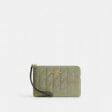Coach Corner Zip Wristlet With Quilting Gold Pistachio
