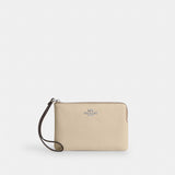 Coach Corner Zip Wristlet Silver Ivory