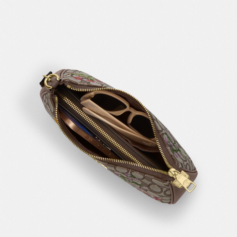 Coach Teri Shoulder Bag In Signature Jacquard With Floral Embroidery Gold Oak Multi