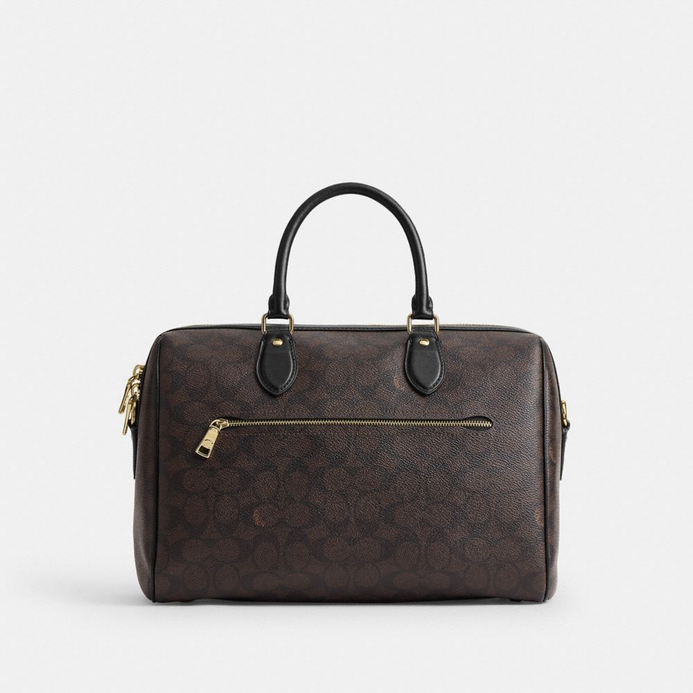 Coach Rowan Large Satchel Bag In Signature Canvas Gold Walnut Black