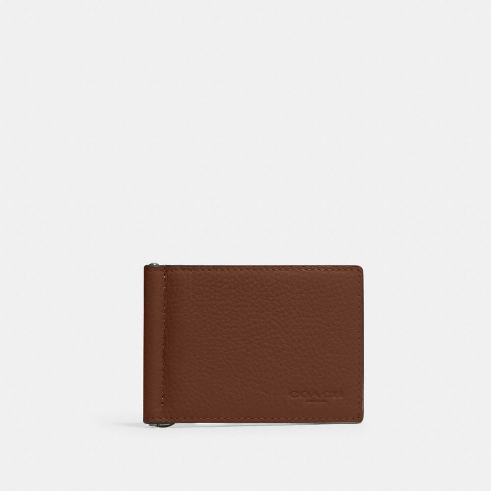 Coach Slim Money Clip Billfold Wallet Gunmetal Saddle